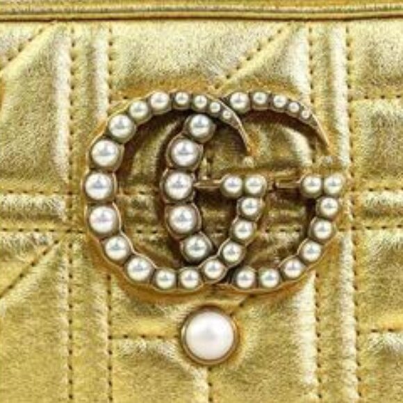 GUCCI Shoulder Bag GG Marmont Leather Faux Pearl Gold 447632  - COA Included - Picture 11 of 16